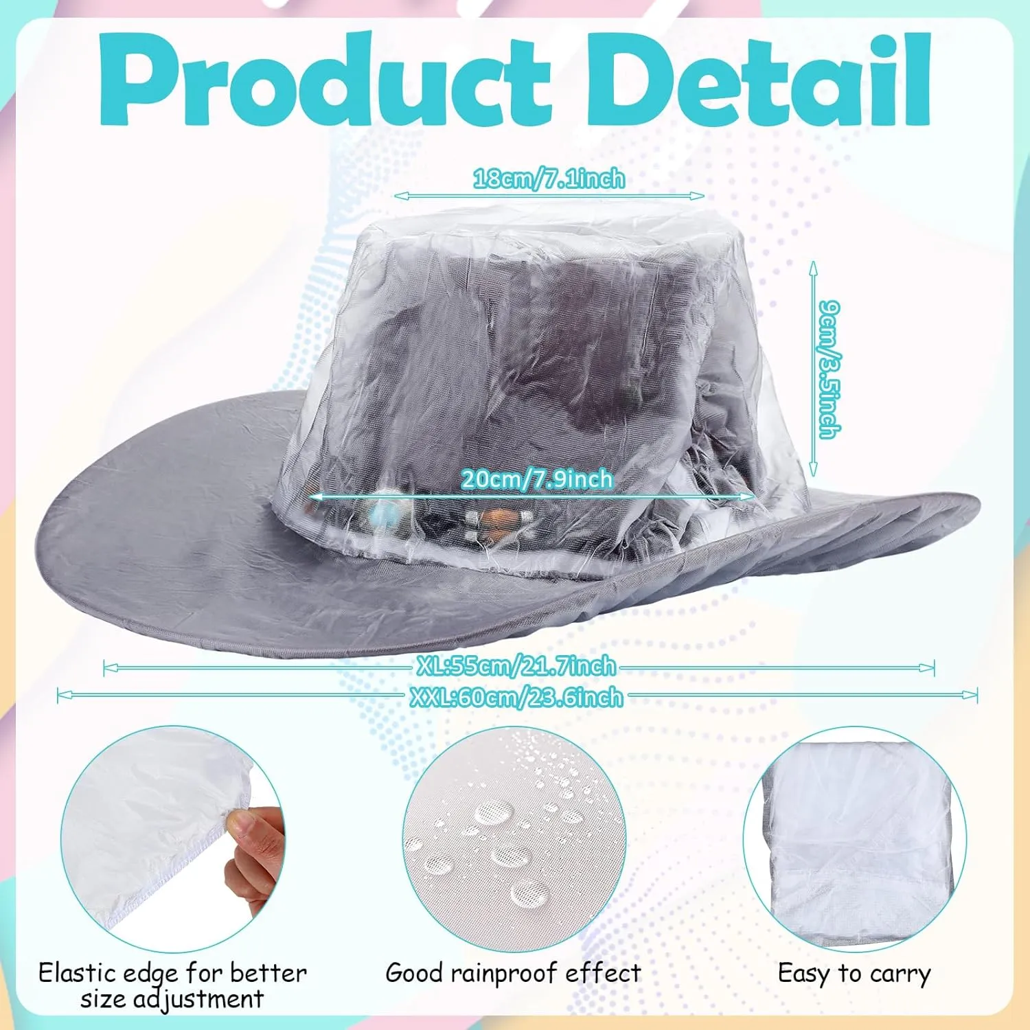 Funtery XXL Cowboy Hat Cover Rain Dust Plastic waterproof Hat Protectors for Storage Keep from Rain Snow