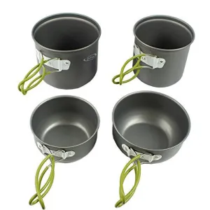 G4FREE OUTDOOR CAMPING PAN HIKING COOKWARE BACKPACKING COOKING PICNIC BOWL POT PAN SET 4 PIECE CAMPING COOKWARE MESS KIT(4 PCS-GREEN)