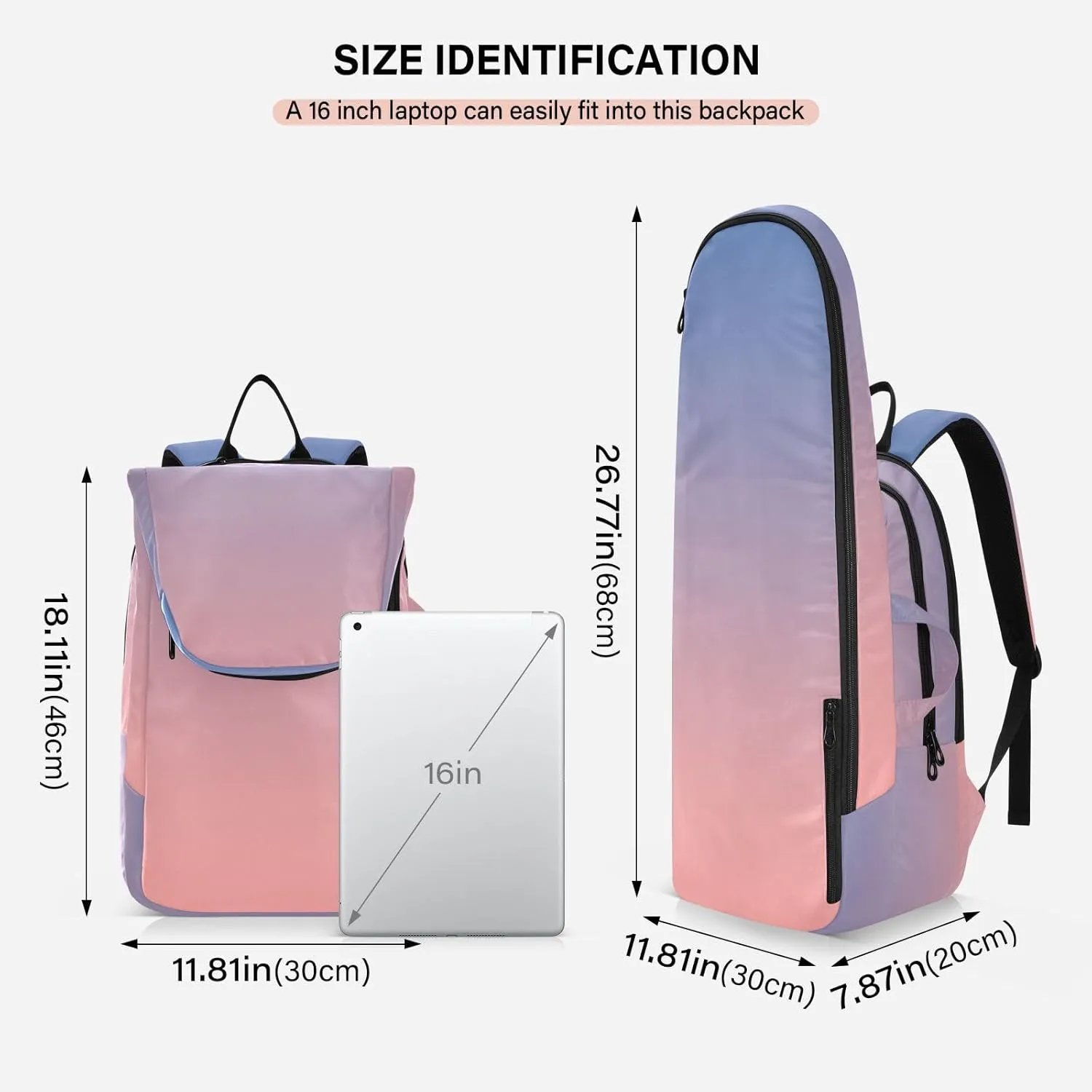 GAIGEO Blue Pink Gradient Pickleball Backpack, Multiple Storage Compartments Pickleball Bags, Foldable Racket Pocket