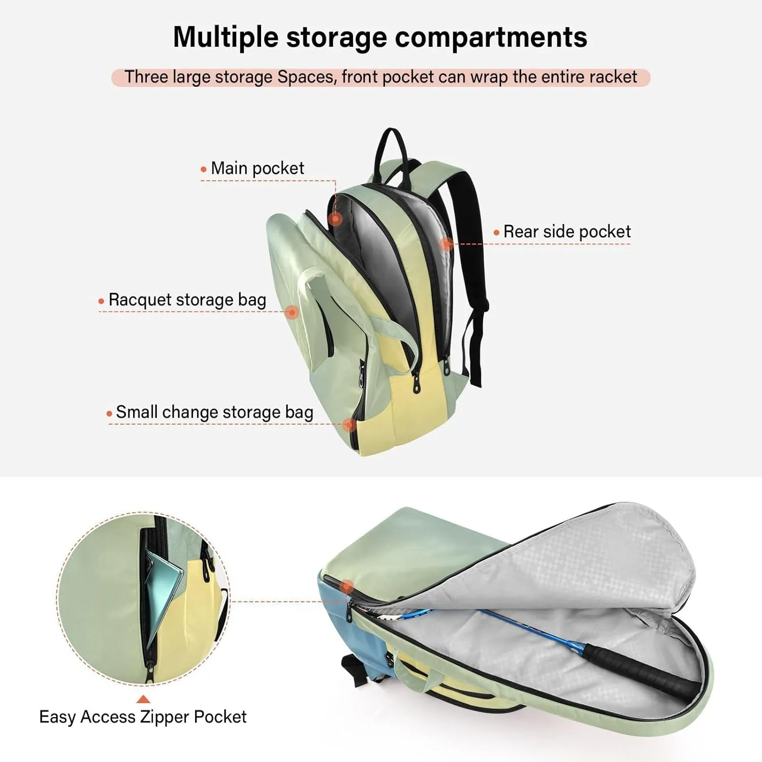 GAIGEO Blue Pink Gradient Pickleball Backpack, Multiple Storage Compartments Pickleball Bags, Foldable Racket Pocket