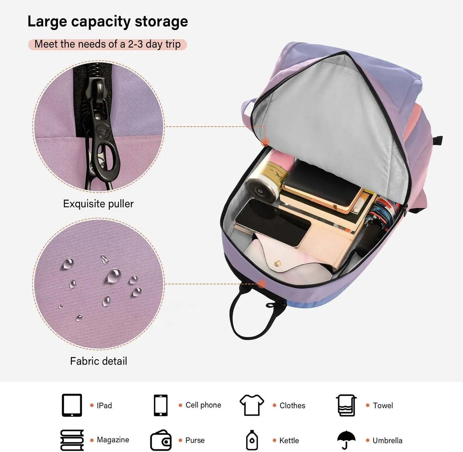 GAIGEO Blue Pink Gradient Pickleball Backpack, Multiple Storage Compartments Pickleball Bags, Foldable Racket Pocket