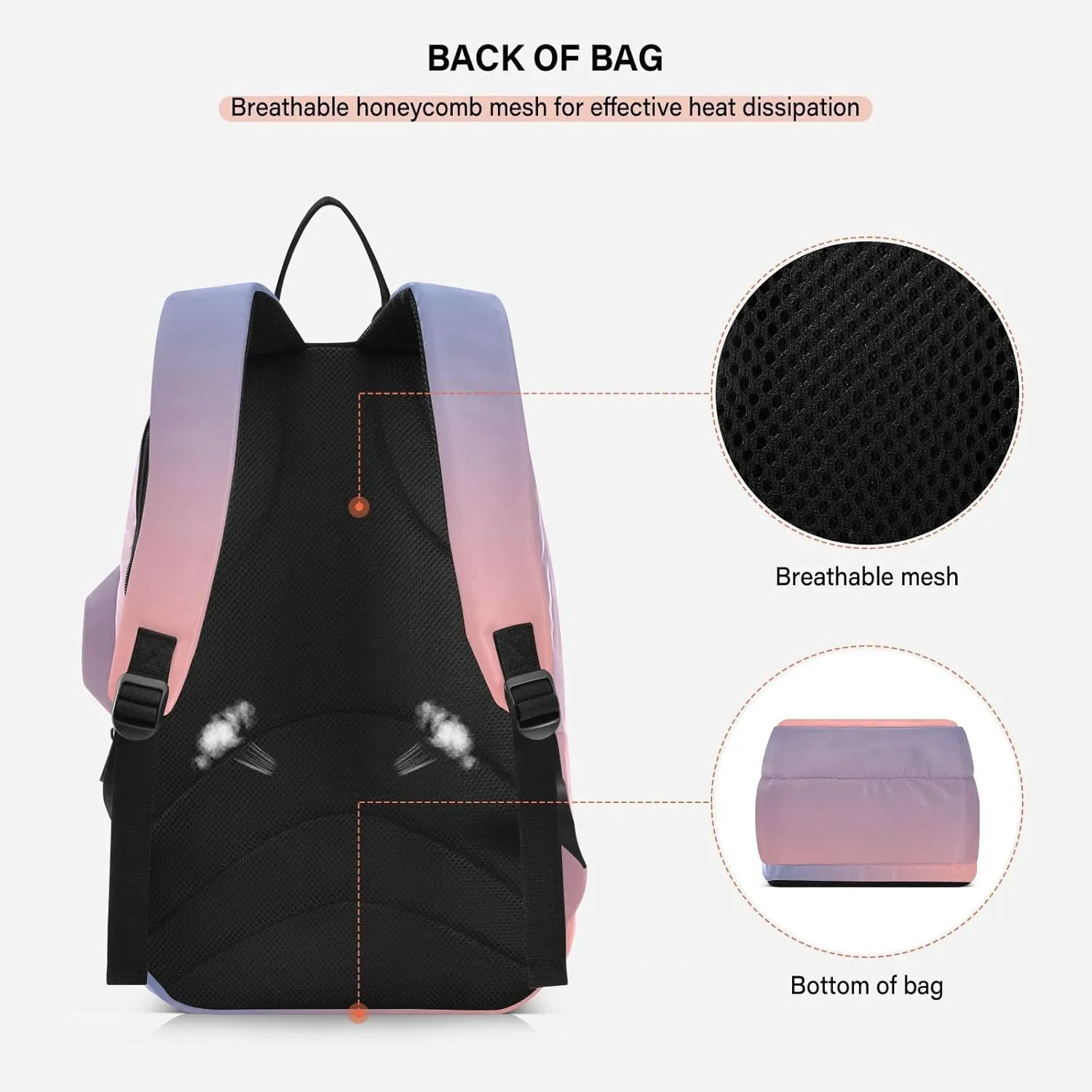 GAIGEO Blue Pink Gradient Pickleball Backpack, Multiple Storage Compartments Pickleball Bags, Foldable Racket Pocket