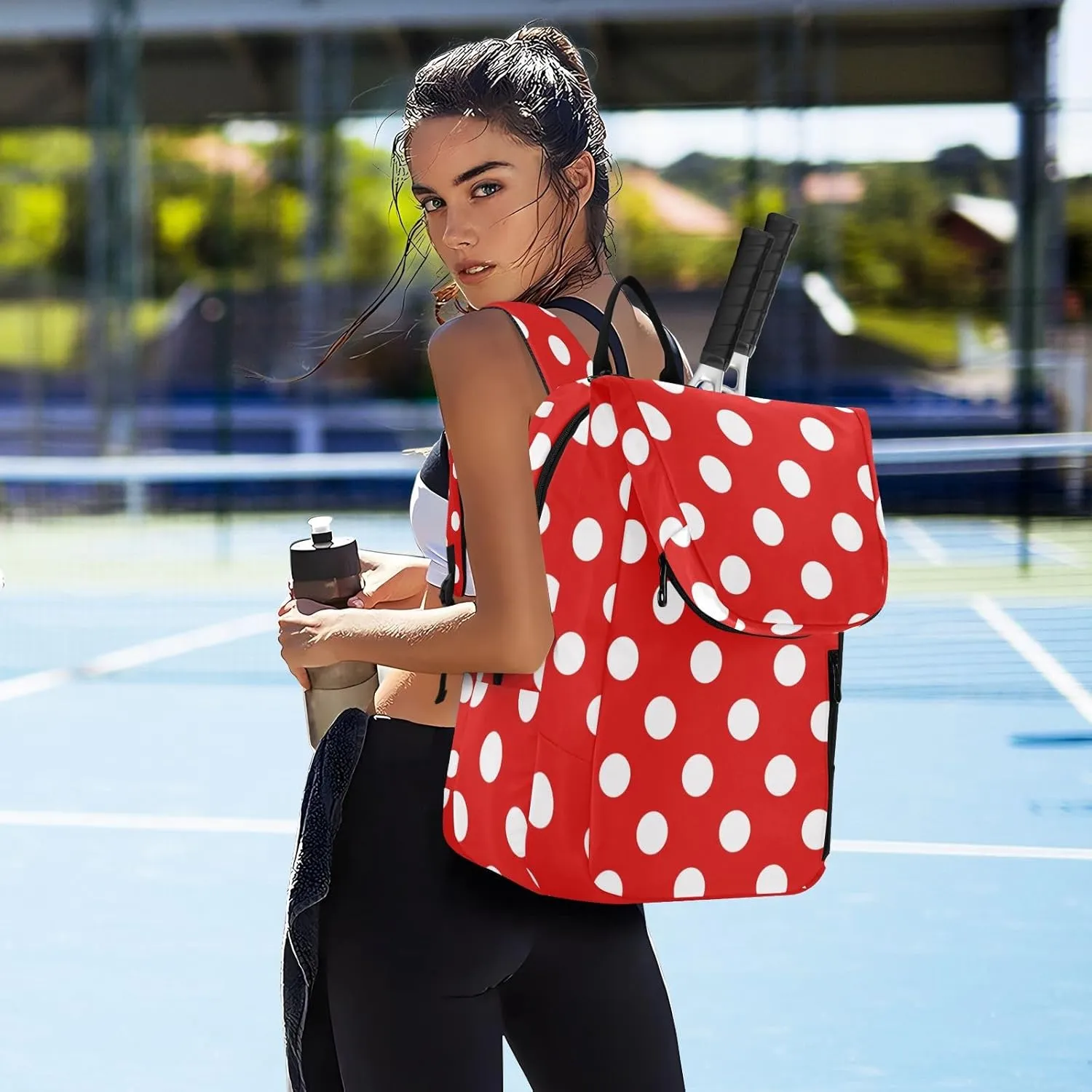GAIGEO Polka Dot Racket Bag, Multilayer Design Badminton Bag, Sports and Daily Use