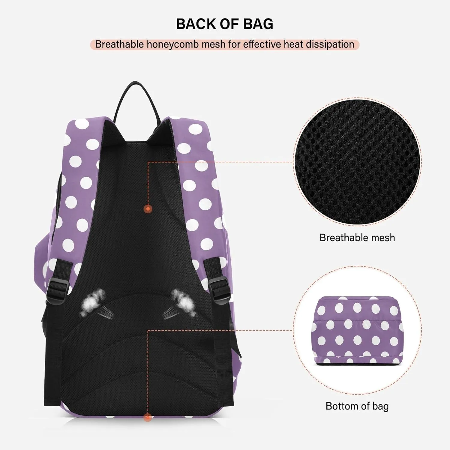 GAIGEO White Brown Retro Polka Dot Pickleball Bag, Multiple Storage Compartments, Foldable Racket Pocket