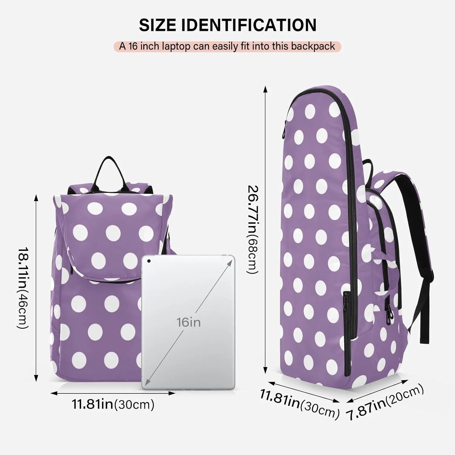 GAIGEO White Brown Retro Polka Dot Pickleball Bag, Multiple Storage Compartments, Foldable Racket Pocket