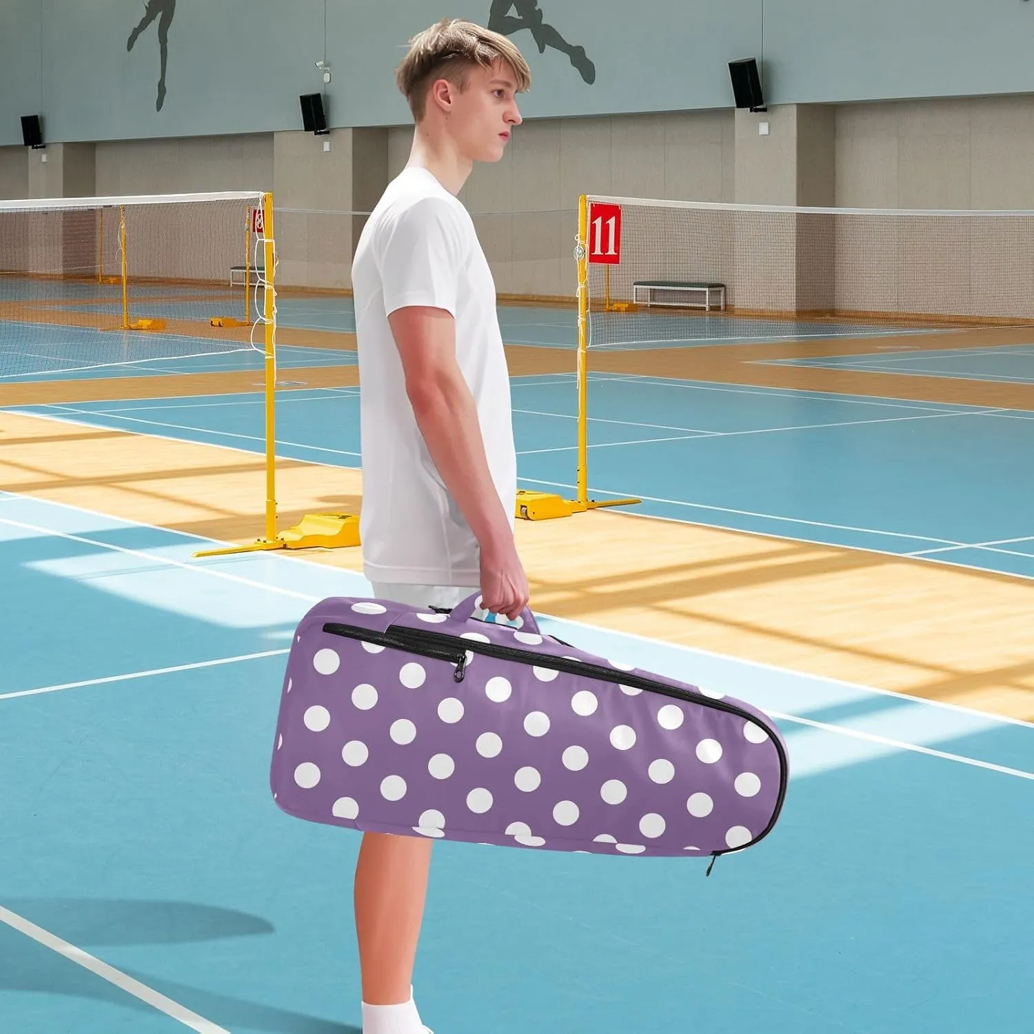 GAIGEO White Brown Retro Polka Dot Pickleball Bag, Multiple Storage Compartments, Foldable Racket Pocket