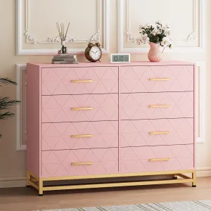 GAOMON Dresser for Bedroom with 8 Drawer, TV Stand Dressers Chest of Drawers for Living Room Hallway Entryway, Pink