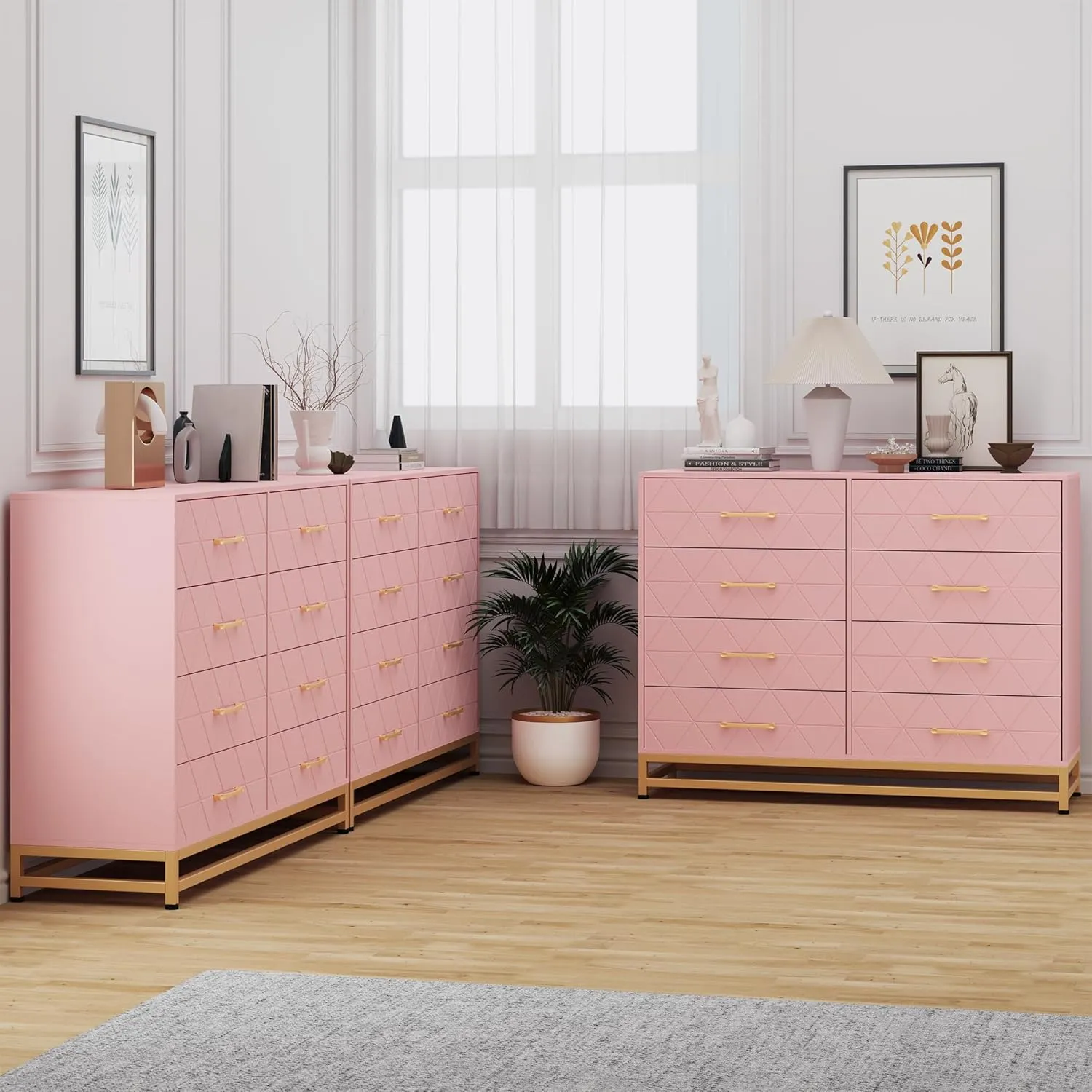 GAOMON Dresser for Bedroom with 8 Drawer, TV Stand Dressers Chest of Drawers for Living Room Hallway Entryway, Pink