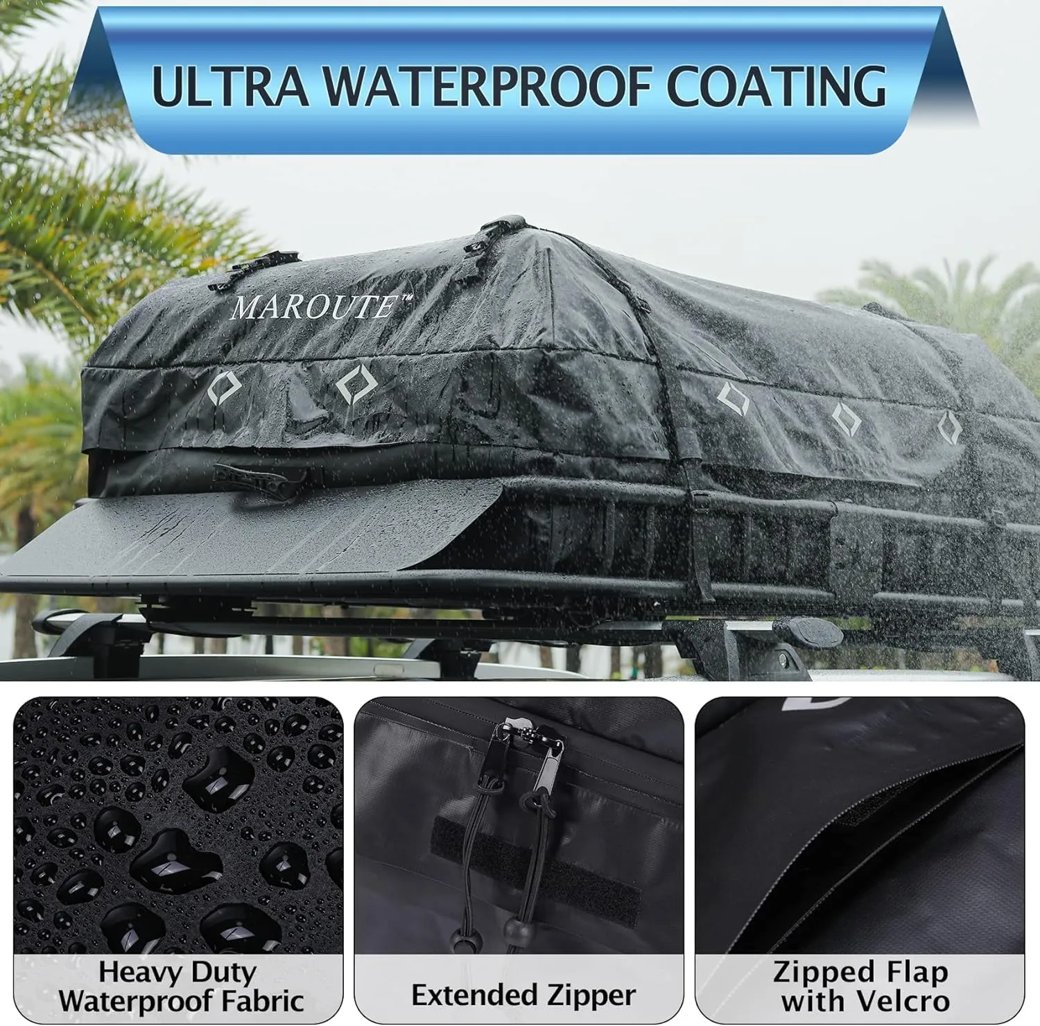GAOMON Vehicle Soft-Shell Carriers,Rooftop Cargo Carrier Bag，15 Cubic Feet Heavy Duty Waterproof Rooftop Car Bag,Fits for All Cars with/Without Rack,8 Door Hooks,Storage Bag (15 Cubic Feet)