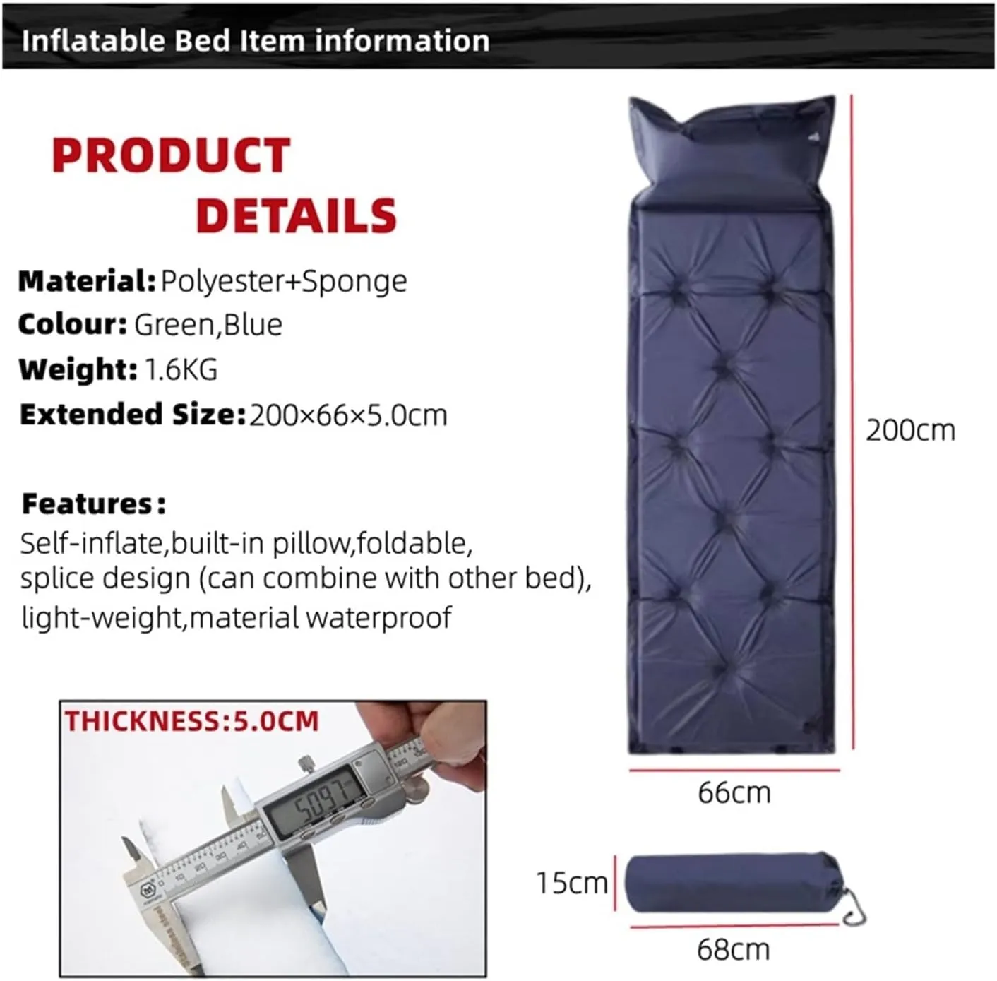 GaRcan Outdoor Camping Mat Ultralight Portable Travel Sleeping Pad Collapsible Splicing Automatic Inflatable Mattress (B)