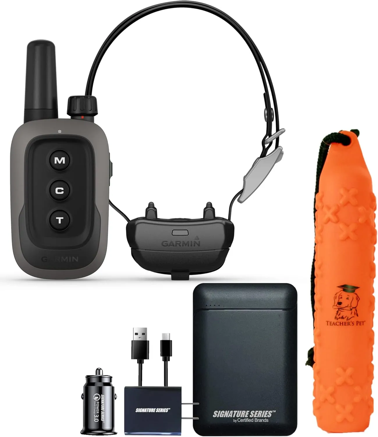 Garmin Delta SE Training Dog Collar Bundle - Water Resistant, Simple 3-Button Dog Training eCollar System with Handheld and Teacher's Pet Bumper & Power Bundle