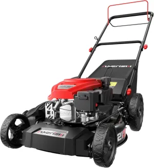 Gas-Powered Self-Propelled Lawn Mower, 170cc OHV Engine with Air Cooling, 21" Steel Deck, 3-in-1 Cutting System, 6-Level Height Adjustment, 1.4-Bushel Grass Catcher, Foldable Design
