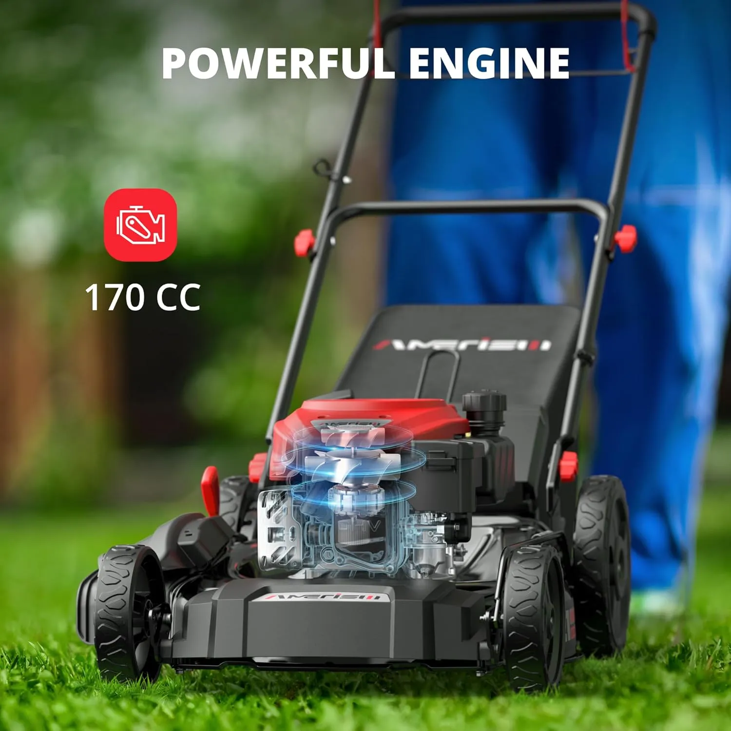 Gas-Powered Self-Propelled Lawn Mower, 170cc OHV Engine with Air Cooling, 21" Steel Deck, 3-in-1 Cutting System, 6-Level Height Adjustment, 1.4-Bushel Grass Catcher, Foldable Design