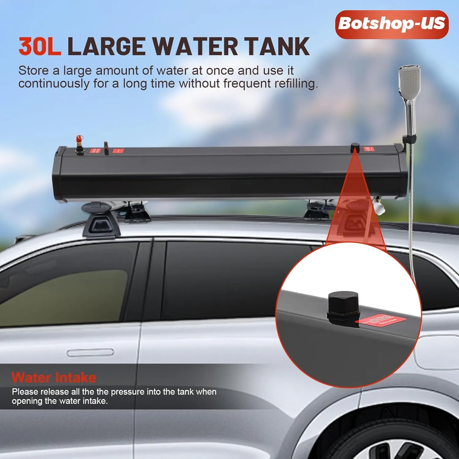 Gdrasuya10 Pressurized Water Tank for Camping Shower Roof Rack Water Tank Portable Off Road Shower Water Storage Tank with Hose Shower Head Bag Water Tank for Vehicles,Trucks,SUV
