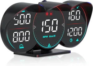 Geloo Digital GPS Speedometer Universal Car HUD Head Up Display for Cars, MPH GPS Speedometer with 3 LCD displays, Speed MPH,KM/H, Compass, Time, Driving Fatigue, Speeding Alert for All Vehicles