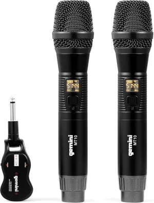 Gemini GMU-M200 Pro UHF Wireless Microphone Set, Rechargeable, 1/4" Jack, for PA/Mixers - Ideal for Karaoke, Live Performances, 2-Pack