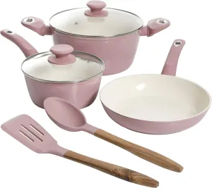 Gibson Home Plaza Café Forged Aluminum Healthy PFA-Free Ceramic Pots and Pans Cookware Set, 7-Piece Set, Lavender Pink