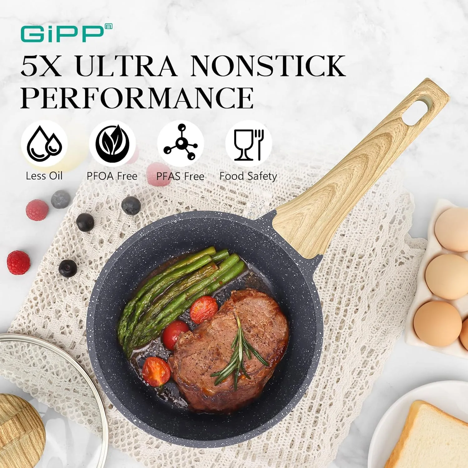 GiPP 1.5Qt & 2.5Qt Sauce Pan Set with Lid Nonstick - Grey Granite Non Stick Saucepan 4Pcs Sauce Pots Cooking Pot with Stay-cool Handle, Small Kitchen Pots Set Induction Pot, PFOA Free
