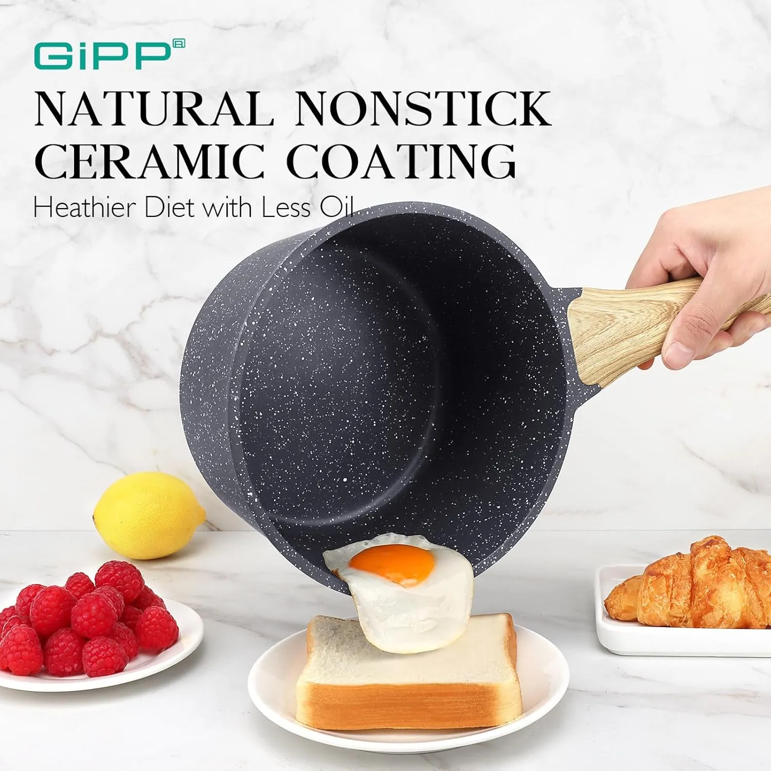 GiPP 1.5Qt & 2.5Qt Sauce Pan Set with Lid Nonstick - Grey Granite Non Stick Saucepan 4Pcs Sauce Pots Cooking Pot with Stay-cool Handle, Small Kitchen Pots Set Induction Pot, PFOA Free