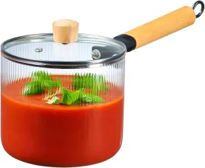 Glass Cooking Pot with Lid - 2L(68oz) Heat Resistant Tempered Borosilicate Glass Cookware Stovetop Pot Set - Saucepan Simmer Pot with Cover Safe for Soup, Milk, and Baby Food.