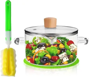Glass Cooking Pot with Lid, 60.8OZ Simmer Pot with Spout Heat Resistant Glass Saucepan Borosilicate Stovetop Cooking Pot with Cover Handle Cookware Pot for Pasta, Noodles, Soup, Cereals, Fruit