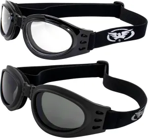 Global Vision 2 Two Padded Motorcycle Goggles Day Smoke & Night Clear They Fold in Half for Easy Storage in Your Pocket or Other Places