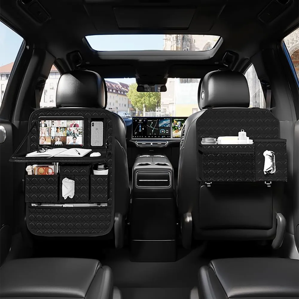 GMQ Seat Organizer 1 Pack, Car Backseat Organizer with Tray,Multifunctional Car Seat Back Storage Box Car Seat Back Storage with Foldable Tablet Holder (Black)