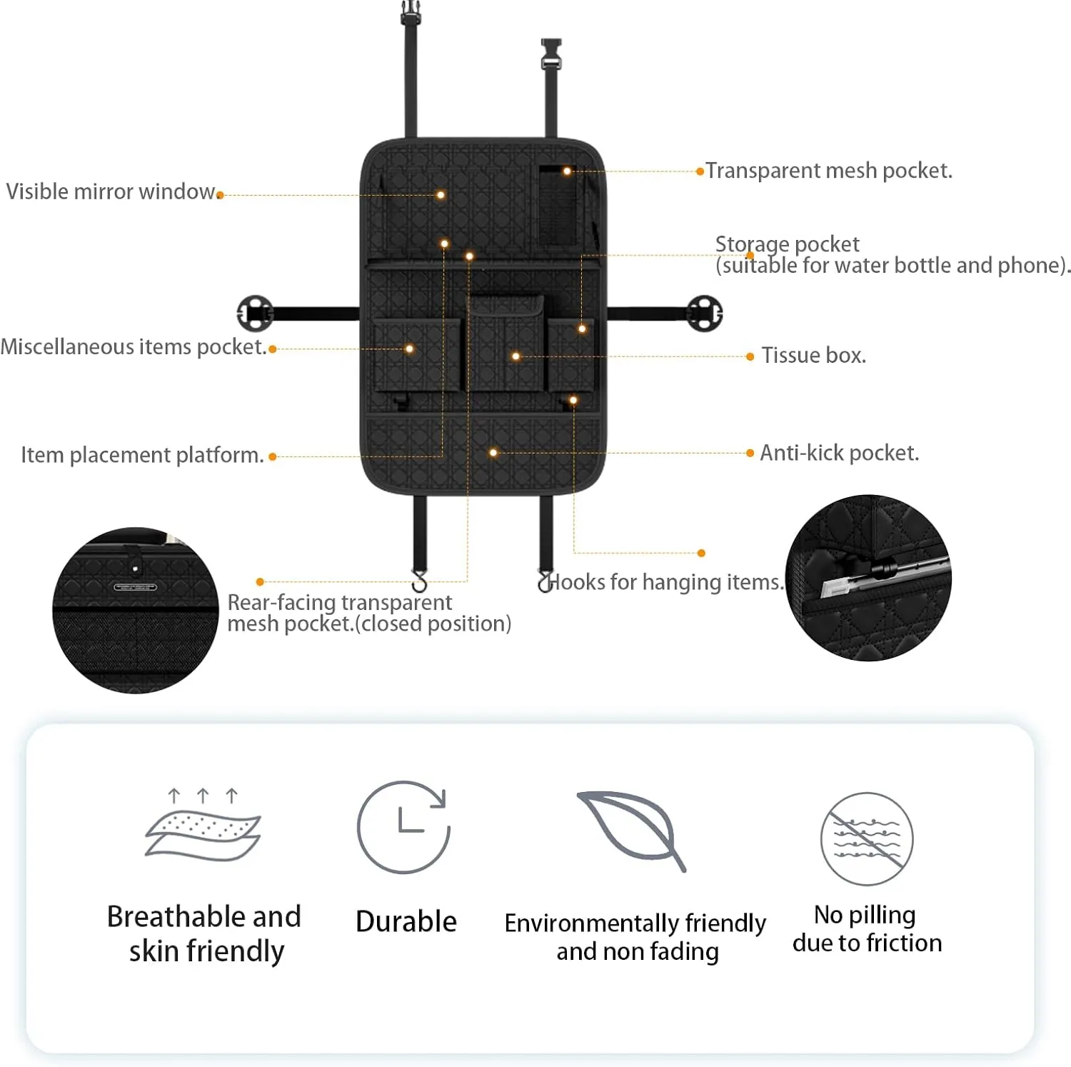 GMQ Seat Organizer 1 Pack, Car Backseat Organizer with Tray,Multifunctional Car Seat Back Storage Box Car Seat Back Storage with Foldable Tablet Holder (Black)