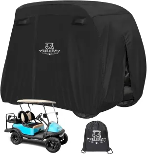 Golf Cart Cover Compatible with Yamaha EZGO Club Car, 2/4 Passengers Golf Cart Cover with Three Zipper Doors Waterproof Windproof Sunproof