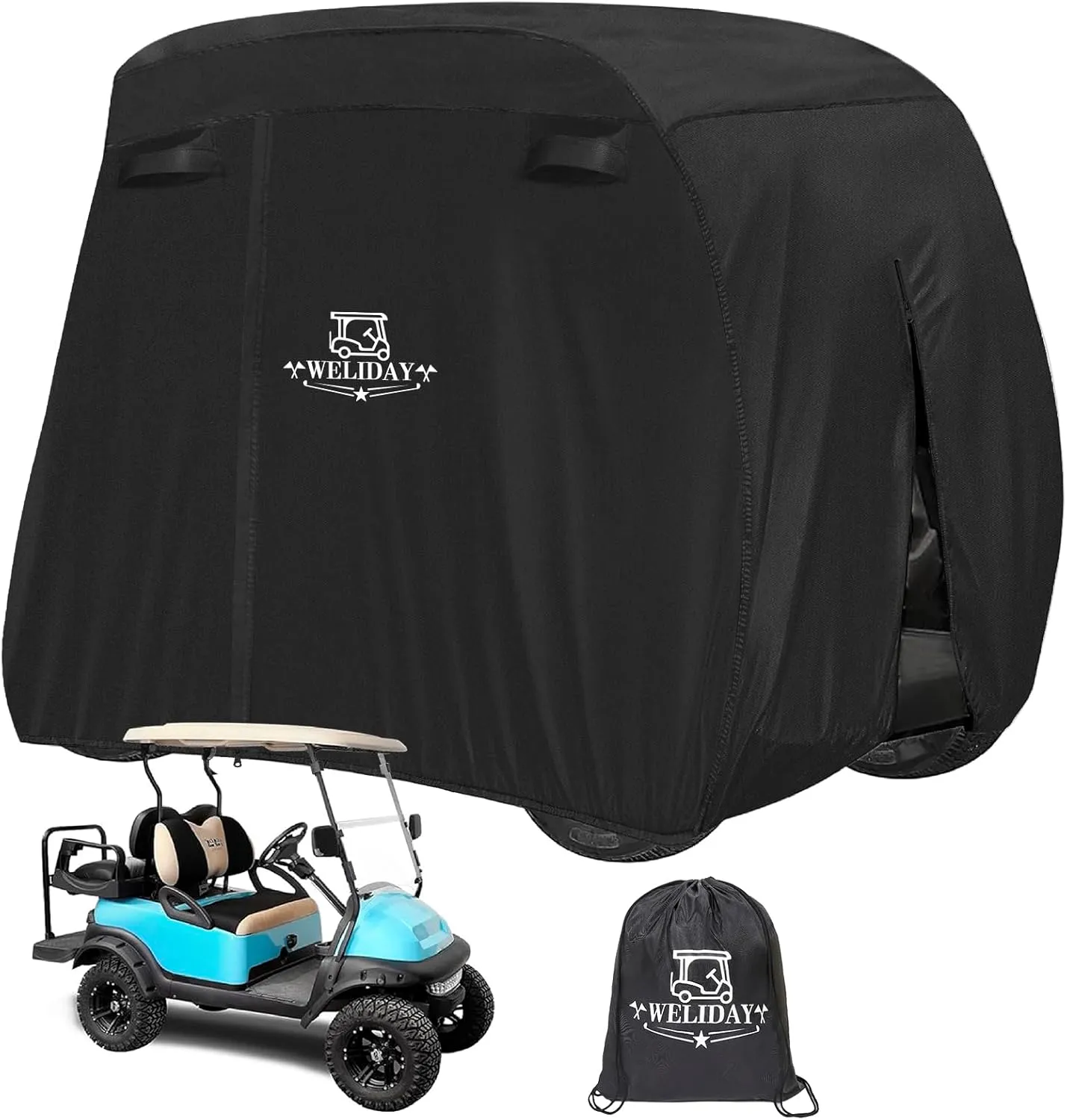 Golf Cart Cover Compatible with Yamaha EZGO Club Car, 2/4 Passengers Golf Cart Cover with Three Zipper Doors Waterproof Windproof Sunproof