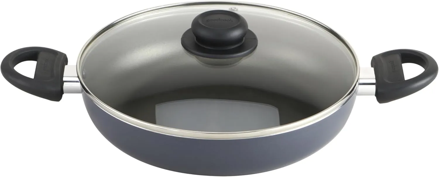 GoodCook Everyday 10.4-Inch Nonstick Cooking Pot with Lid, One Pot Meal Pan, Deep Casserole Dish, Aluminum Stockpot with Higher Walls, Ergonomic Handles, Even Heating, Black