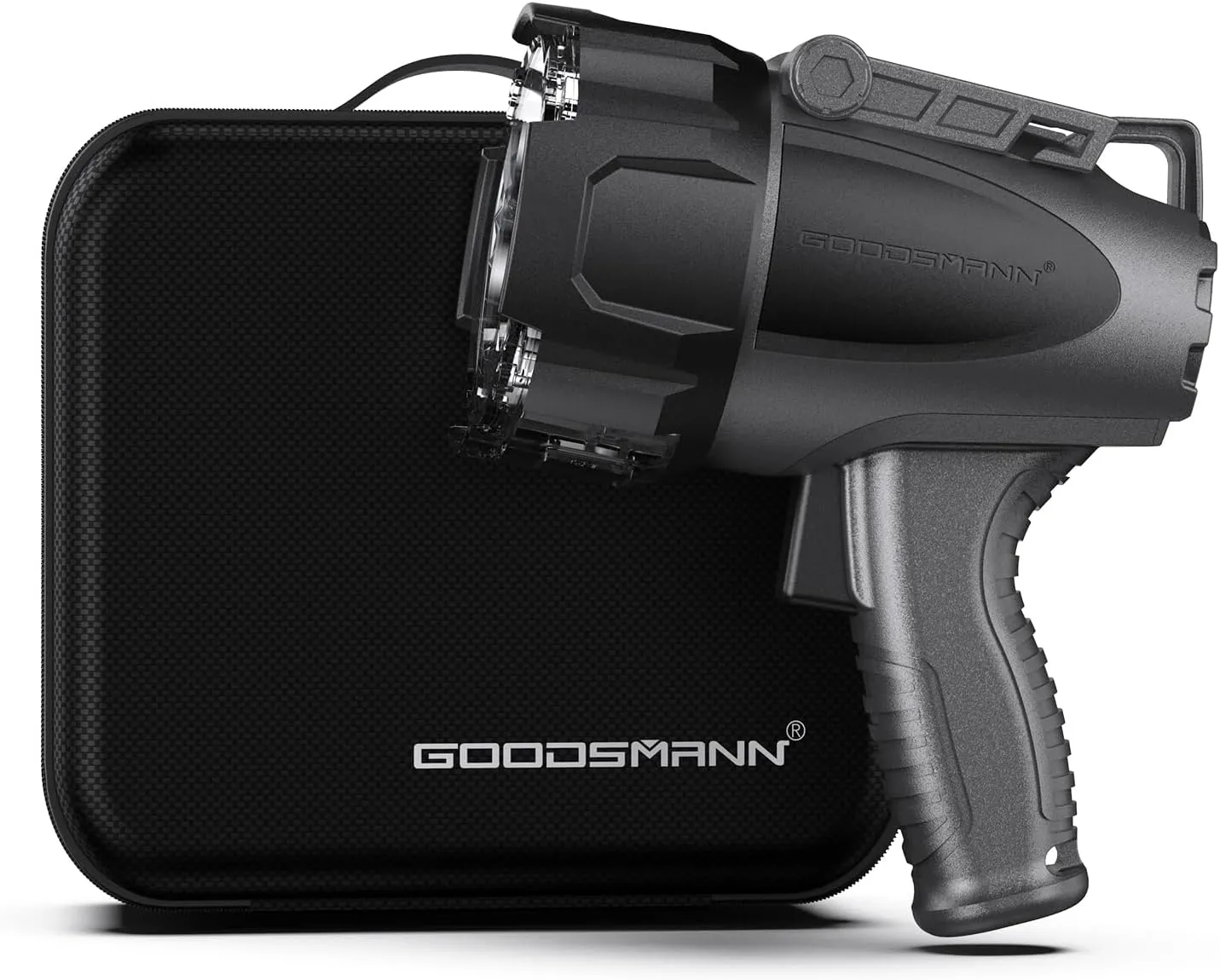 GOODSMANN 6000 Lumen Boat Spotlight - Waterproof Rechargeable LED Hunting Spotlight with Detachable Red Light Filter, EVA Carrying Case