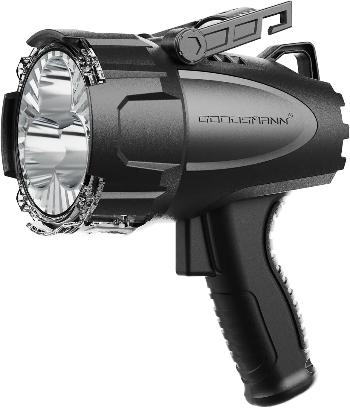 GOODSMANN Rechargeable Spotlight LED Portable Handheld Searchlight 6000 Lumen IP67 Waterproof Marine Spot Light for Hiking Boating Hunting Camping Hiking with EVA Carrying Case and Red Filter Lens