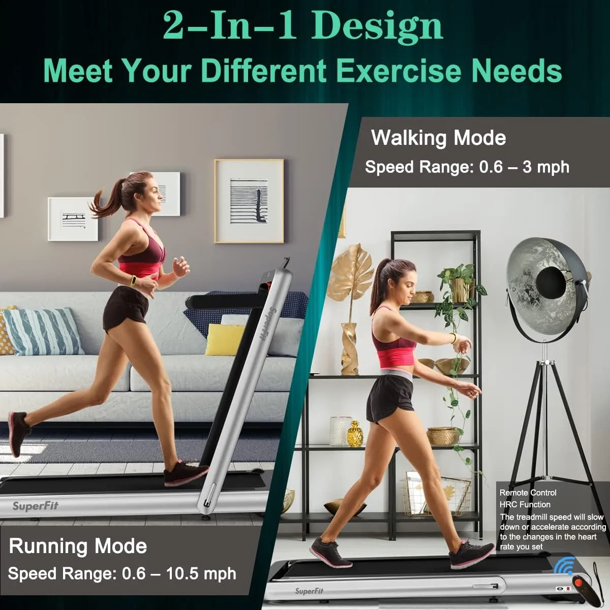 Goplus 2 in 1 Folding Treadmill, 4.75HP Superfit Under Desk Electric Treadmill with APP Control, LED Touch Screen, Blue Tooth Speaker, Remote Control, Walking Jogging for Home Office