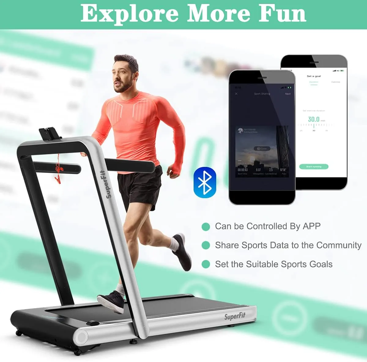 Goplus 2 in 1 Folding Treadmill, 4.75HP Superfit Under Desk Electric Treadmill with APP Control, LED Touch Screen, Blue Tooth Speaker, Remote Control, Walking Jogging for Home Office