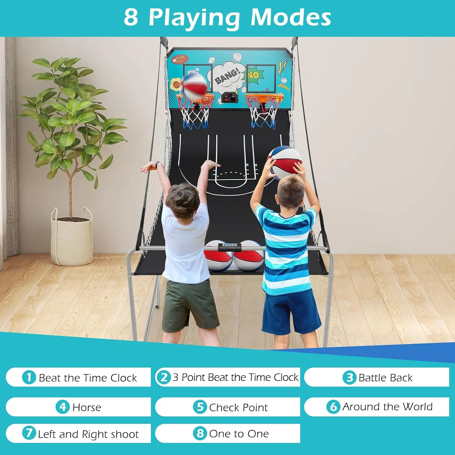 Goplus Foldable Dual Shot Basketball Arcade Game, Electronic Basketball Hoop Game w/LCD Scoreboard, 8 Game Modes, 4 Balls, Indoor Outdoor Basketball Game Machine for Kids Adults (Green)