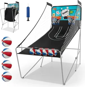 Goplus Foldable Dual Shot Basketball Arcade Game, Electronic Basketball Hoop Game w/LCD Scoreboard, 8 Game Modes, 4 Balls, Indoor Outdoor Basketball Game Machine for Kids Adults (Green)