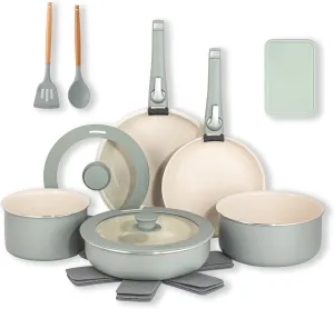 Gotham Steel 18 Pc Removeable Handle Pots and Pans Set Non Stick, Ceramic Cookware Set Nonstick with Cooking Utensils, Space Saving RV Camping Cookware, Non Toxic PFOA Free, Oven & Dishwasher Safe