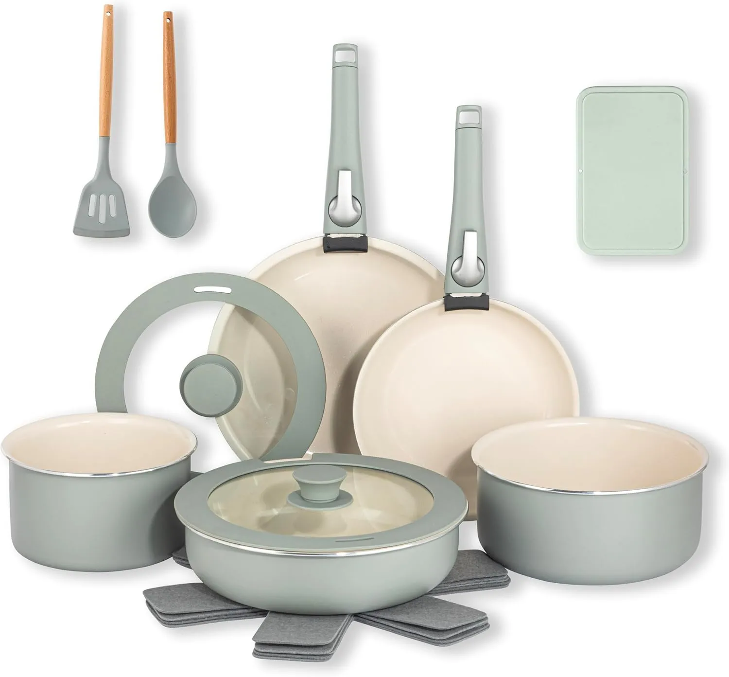 Gotham Steel 18 Pc Removeable Handle Pots and Pans Set Non Stick, Ceramic Cookware Set Nonstick with Cooking Utensils, Space Saving RV Camping Cookware, Non Toxic PFOA Free, Oven & Dishwasher Safe