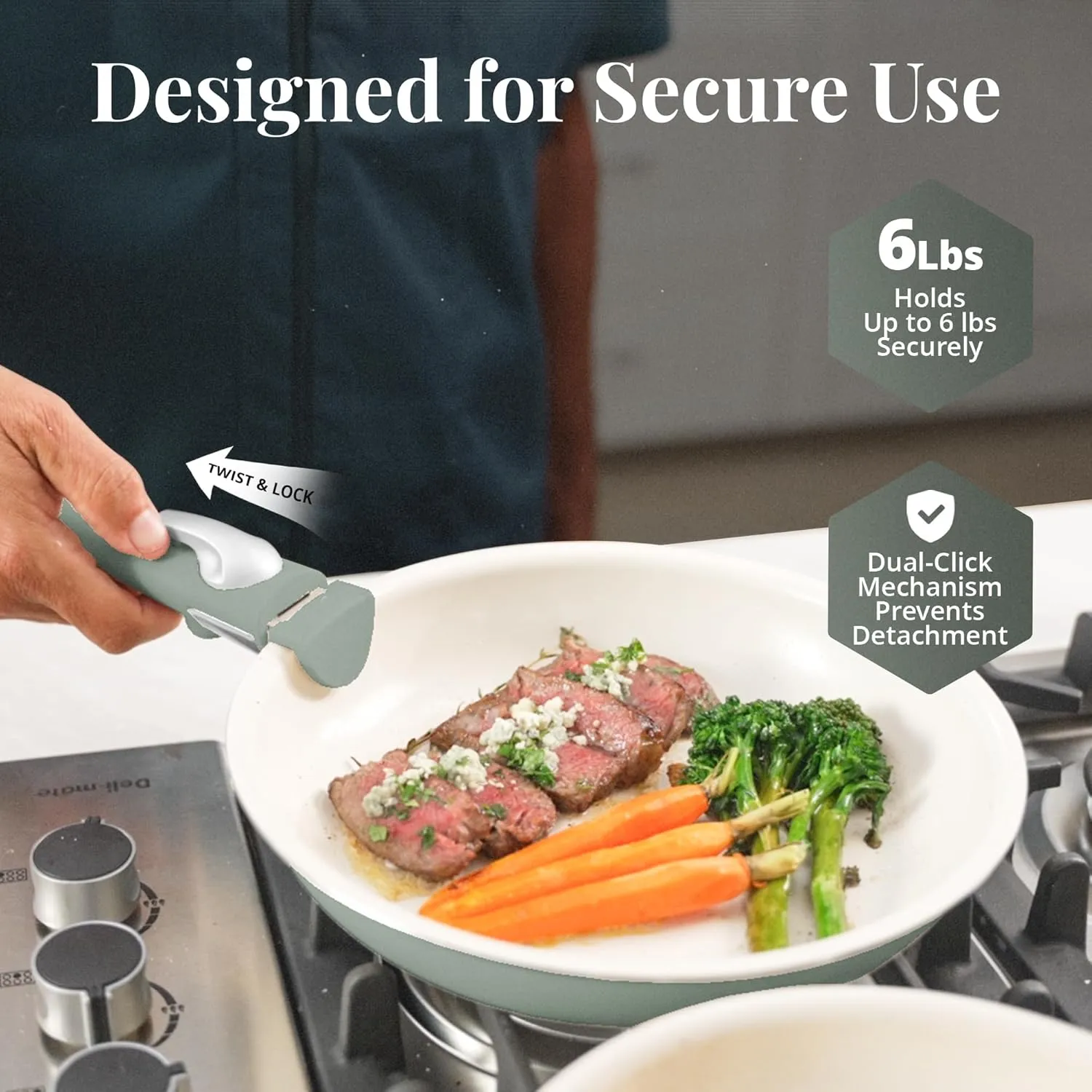 Gotham Steel 18 Pc Removeable Handle Pots and Pans Set Non Stick, Ceramic Cookware Set Nonstick with Cooking Utensils, Space Saving RV Camping Cookware, Non Toxic PFOA Free, Oven & Dishwasher Safe