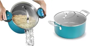 Gotham Steel 5 Quart Stock Pot with Strainer Lid & Twist Lock Handles   5 Quart Nonstick Stock Pot Bundle