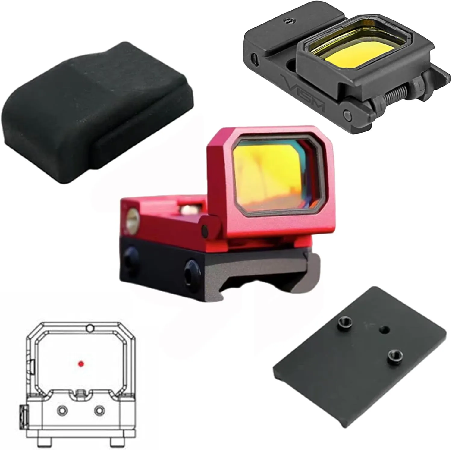 GOTICAL – Combo of 2 - RMR Cover Plate for Glock 17 19 26 Cut Slides with Front and Rear Sight RMT S2