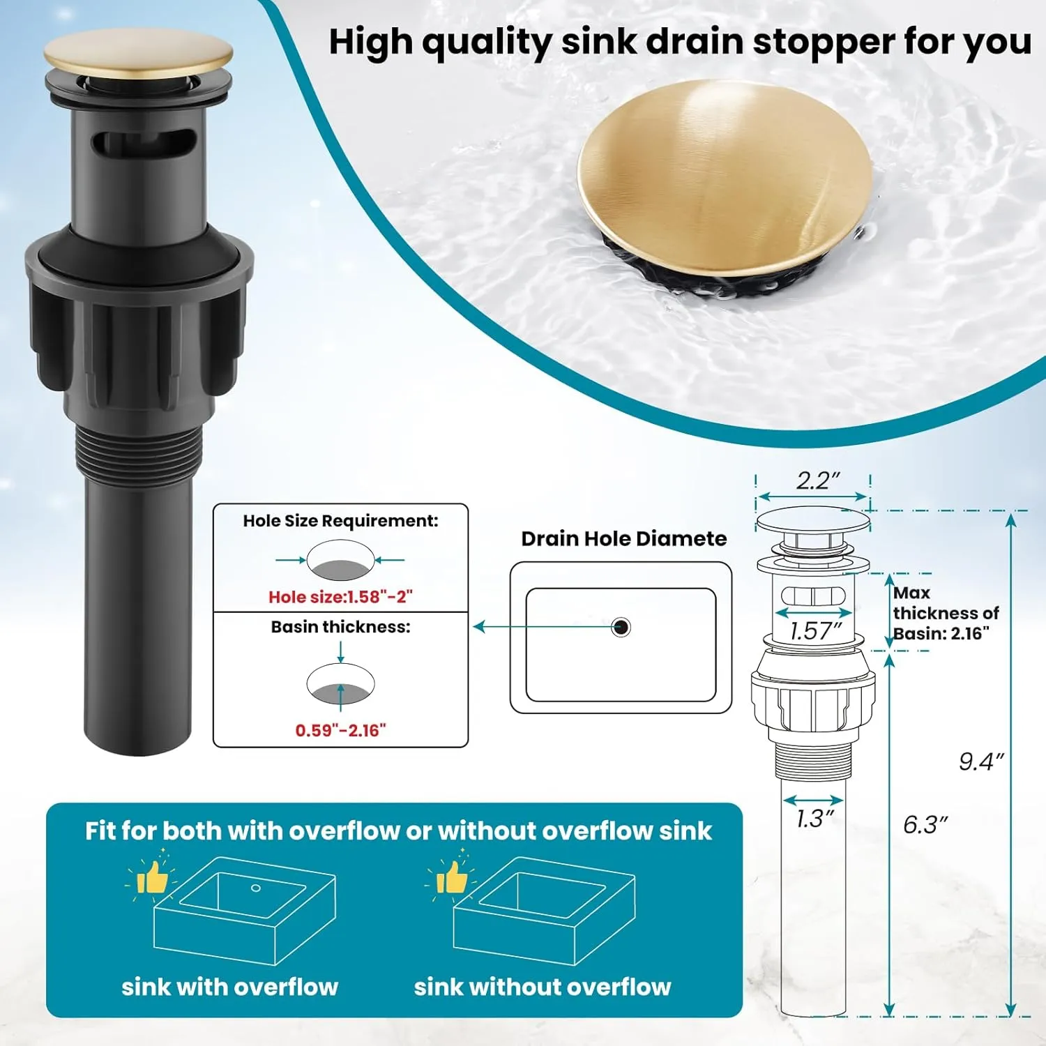 gotonovo 8 Inch Centerset Widespread Bathroom Sink Faucet Brushed Gold Mixing Tap Deck Mount Double HOT and Cold Label Cross Knobs 3 Hole with ABS Pop Up Drain Vanity Faucets