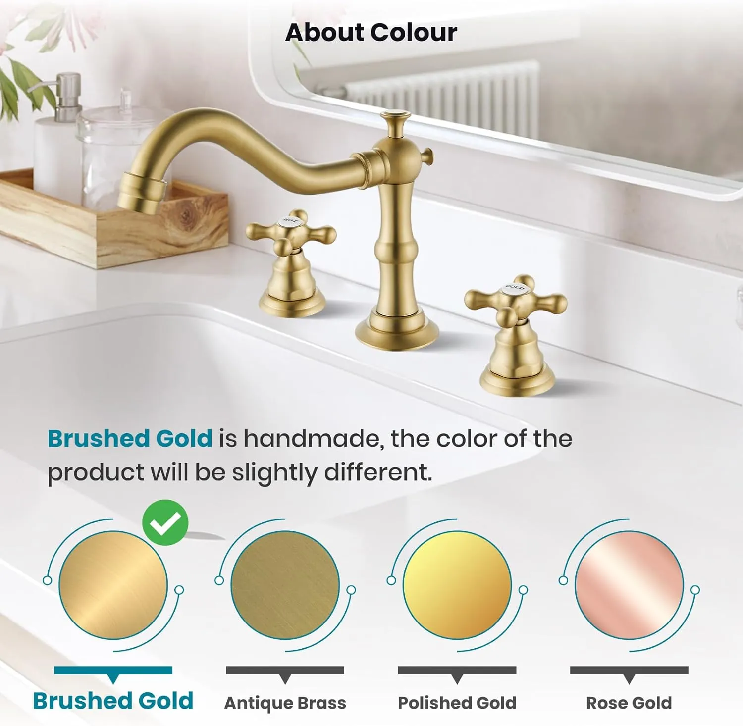gotonovo 8 Inch Centerset Widespread Bathroom Sink Faucet Brushed Gold Mixing Tap Deck Mount Double HOT and Cold Label Cross Knobs 3 Hole with ABS Pop Up Drain Vanity Faucets