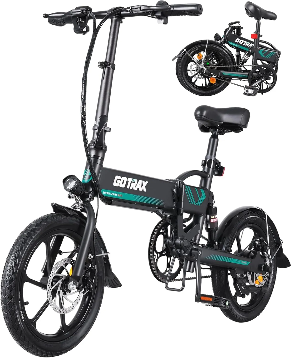 Gotrax 16" Folding Electric Bike, Max 28Miles Range(Pedal-Assist) & Speed 15.5Mph Power by Peak 500W, E-Bike with Removable Battery, Suspension & Adjustable Size, Commuter Bicycle for Adults/Teens