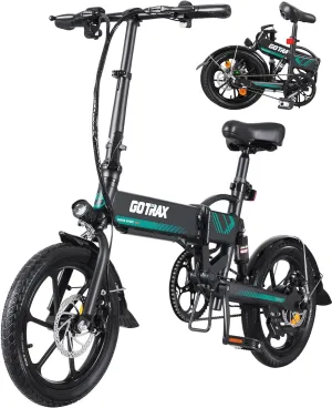 Gotrax 16" Folding Electric Bike, Max 28Miles Range(Pedal-Assist) & Speed 15.5Mph Power by Peak 500W, E-Bike with Removable Battery, Suspension & Adjustable Size, Commuter Bicycle for Adults/Teens