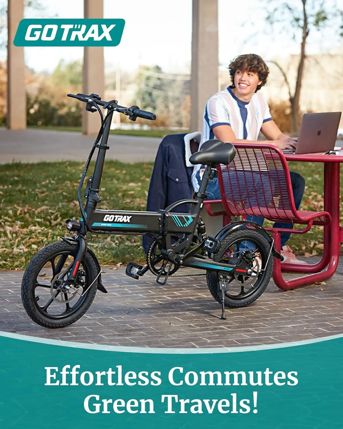 Gotrax 16" Folding Electric Bike, Max 28Miles Range(Pedal-Assist) & Speed 15.5Mph Power by Peak 500W, E-Bike with Removable Battery, Suspension & Adjustable Size, Commuter Bicycle for Adults/Teens
