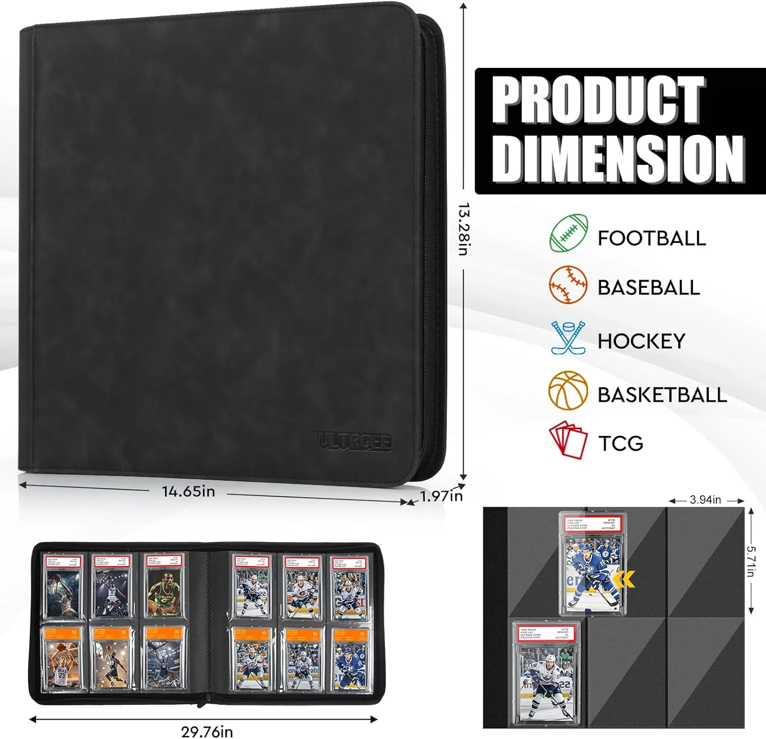 Graded Card Binder, 6 Slot Storage Binder for Graded Cards - Holds 60 Slabs, Cards Display Album compatible with PSA/CGC/PCG Slabs (Black)