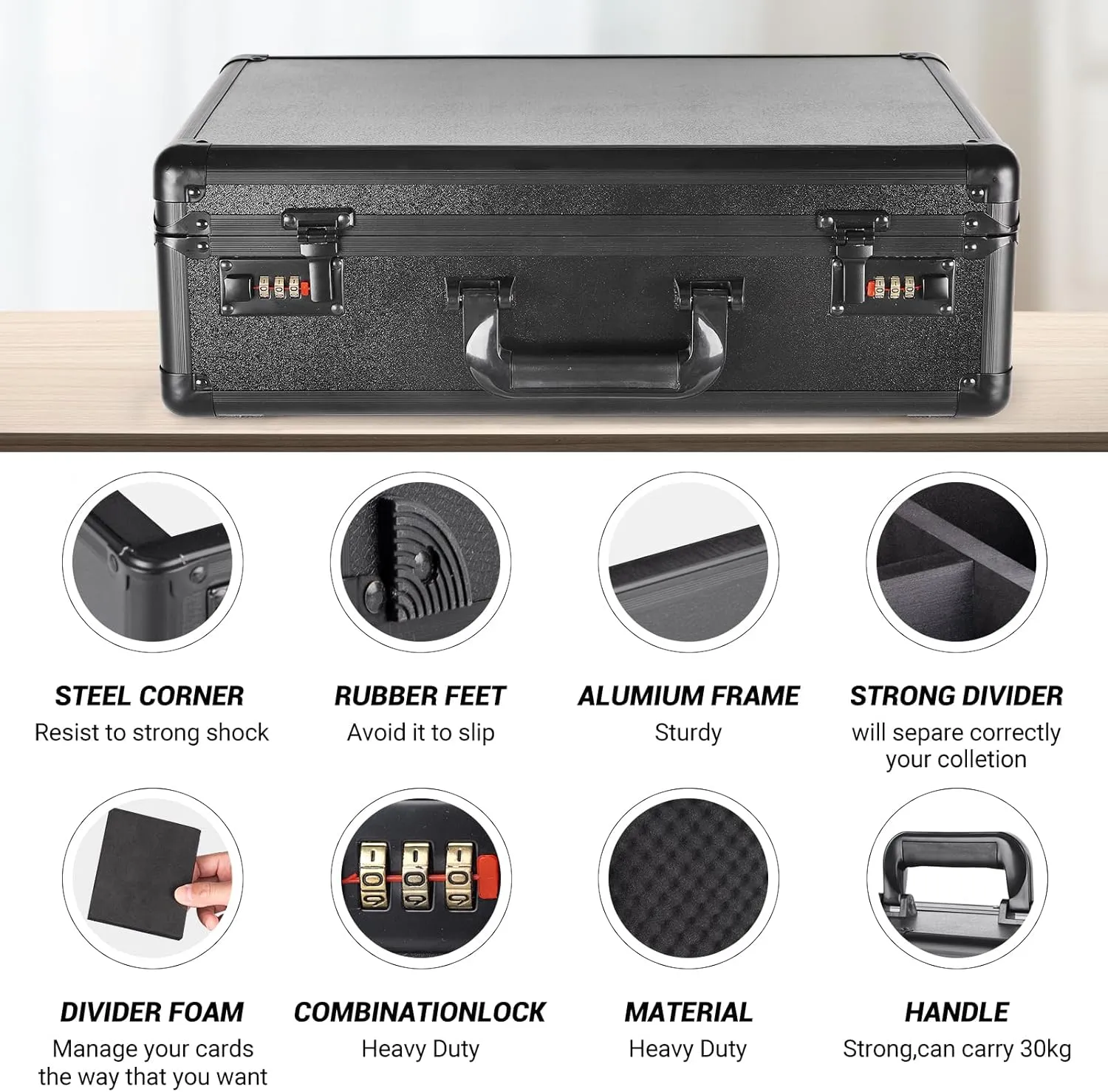 Graded Card Storage Box 4 Slots, Waterproof Display Trading Card Case with Removable EVA insert boards & Coded Lock (No Card)