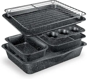 Granitestone Black 6 Pc Stackable Nonstick Bakeware Set With Oven Pans, Baking Sheet, Wire Rack - Complete Kitchen Baking Set, Oven and Dishwasher Safe, Saves up to 50% More Space